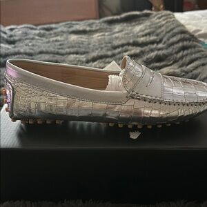 Silver Crocodile-Embossed Women's Loafers from Saks off 5th NWT